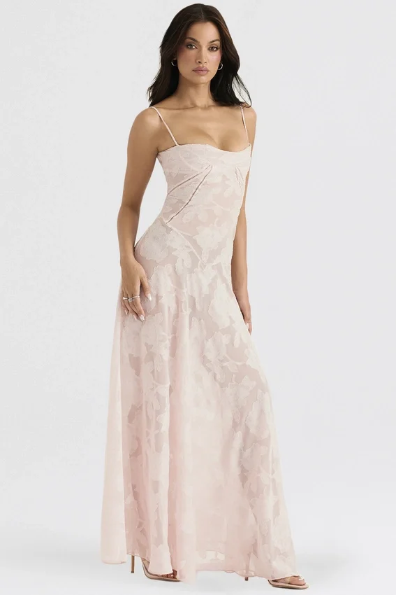 Seren Soft Pink Floral Lace Back Maxi Dress Seren Soft Pink Floral Lace Back Maxi Dress