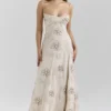 Seren Vanilla Embroidered Hand Beaded Floral Maxi Dress Seren Vanilla Embroidered Hand Beaded Floral Maxi Dress