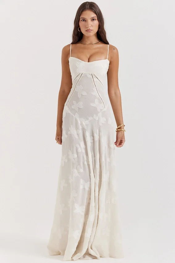 Seren Vintage Cream Floral Lace Back Maxi Dress Seren Vintage Cream Floral Lace Back Maxi Dress
