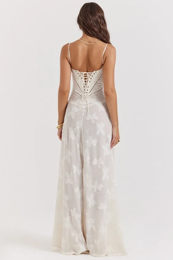 Seren Vintage Cream Floral Lace Back Maxi Dress Seren Vintage Cream Floral Lace Back Maxi Dress