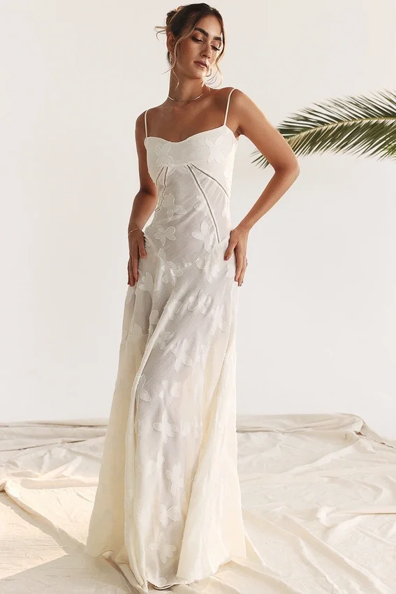 Seren Vintage Cream Floral Lace Back Maxi Dress Seren Vintage Cream Floral Lace Back Maxi Dress