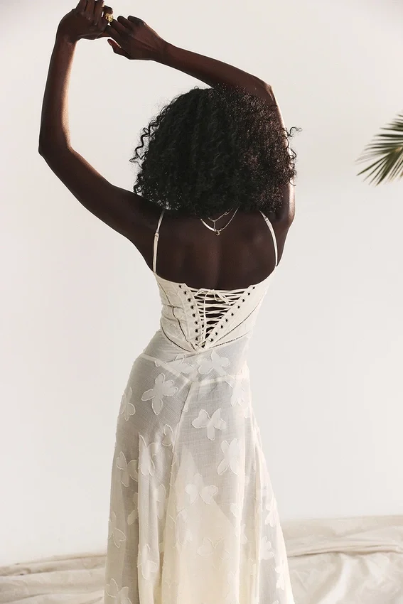 Seren Vintage Cream Floral Lace Back Maxi Dress Seren Vintage Cream Floral Lace Back Maxi Dress