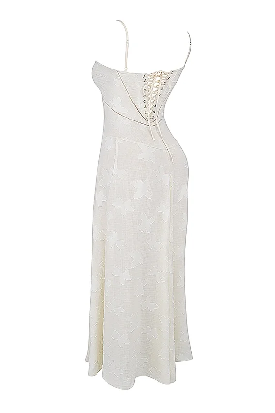 Seren Vintage Cream Floral Lace Back Maxi Dress Seren Vintage Cream Floral Lace Back Maxi Dress