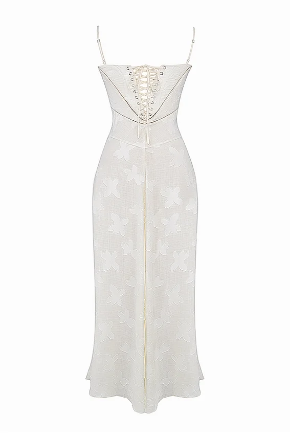 Seren Vintage Cream Floral Lace Back Maxi Dress Seren Vintage Cream Floral Lace Back Maxi Dress