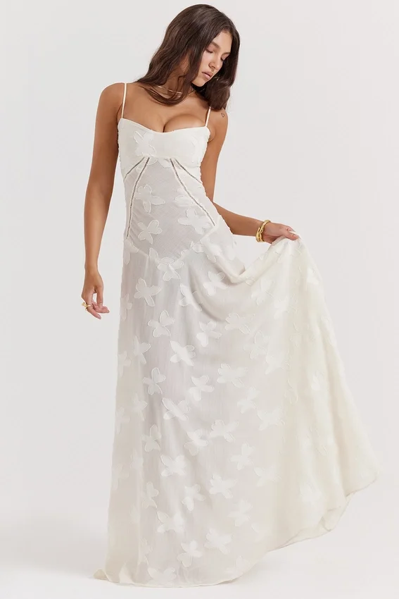 Seren Vintage Cream Floral Lace Back Maxi Dress Seren Vintage Cream Floral Lace Back Maxi Dress