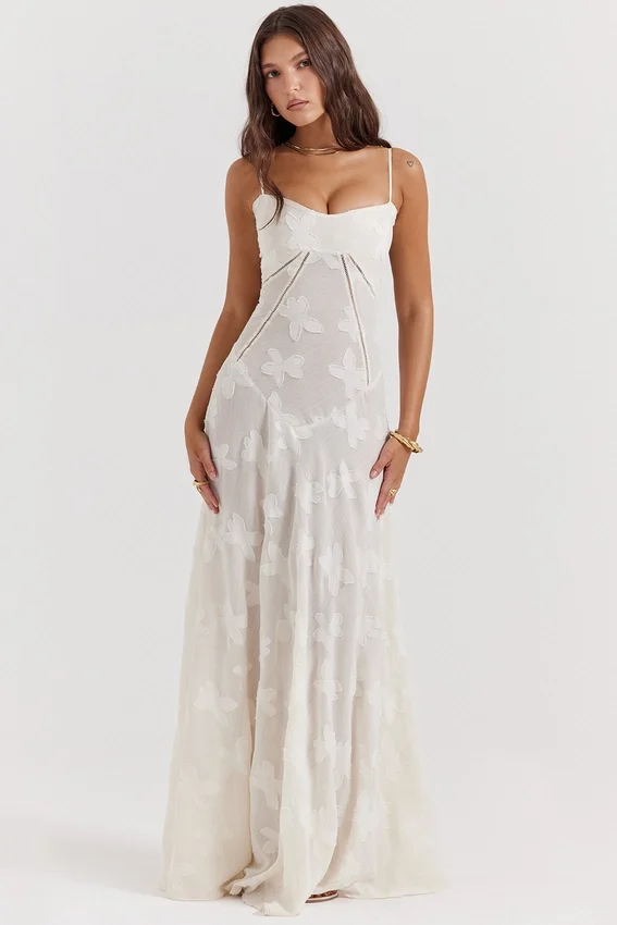 Seren Vintage Cream Floral Lace Back Maxi Dress Seren Vintage Cream Floral Lace Back Maxi Dress