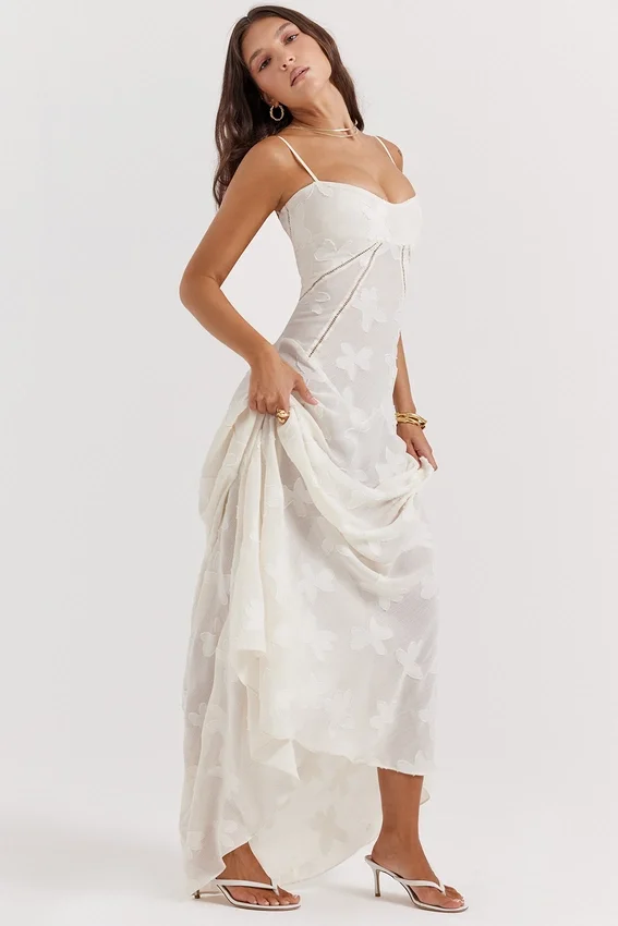 Seren Vintage Cream Floral Lace Back Maxi Dress Seren Vintage Cream Floral Lace Back Maxi Dress