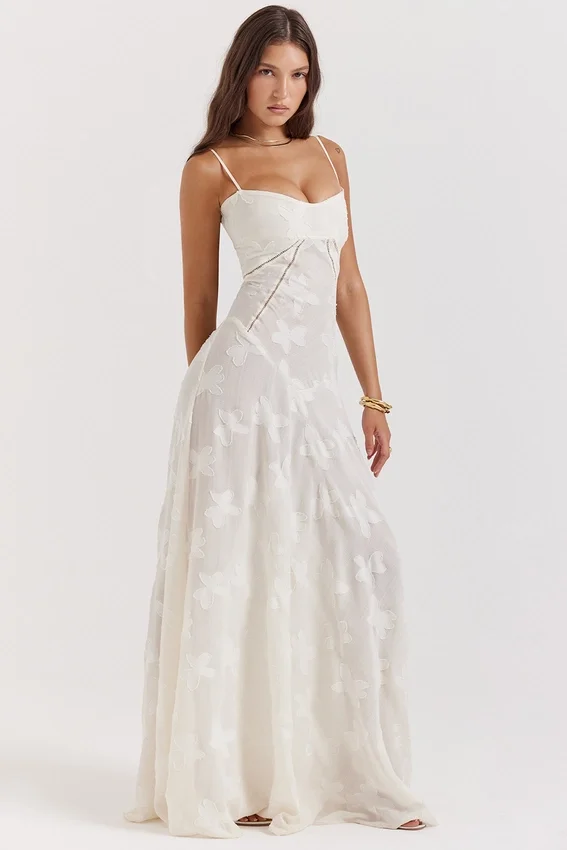 Seren Vintage Cream Floral Lace Back Maxi Dress Seren Vintage Cream Floral Lace Back Maxi Dress