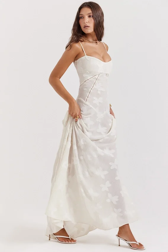 Seren Vintage Cream Floral Lace Back Maxi Dress Seren Vintage Cream Floral Lace Back Maxi Dress