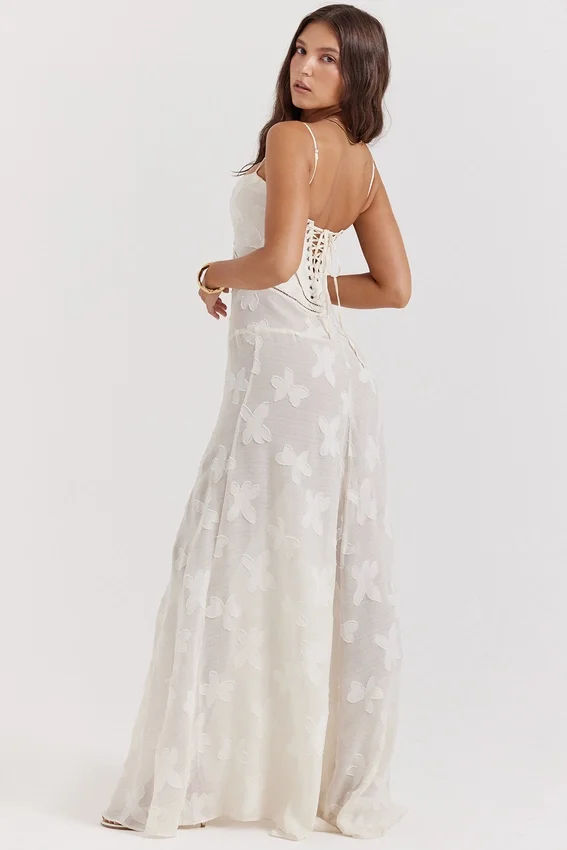 Seren Vintage Cream Floral Lace Back Maxi Dress Seren Vintage Cream Floral Lace Back Maxi Dress