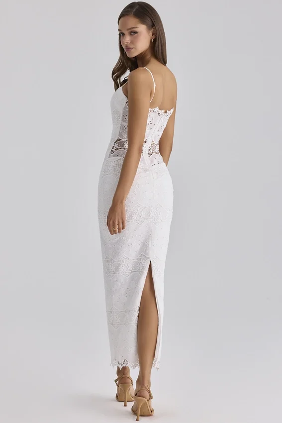 Serenella White Broderie Anglaise Lace Midi Dress Serenella White Broderie Anglaise Lace Midi Dress