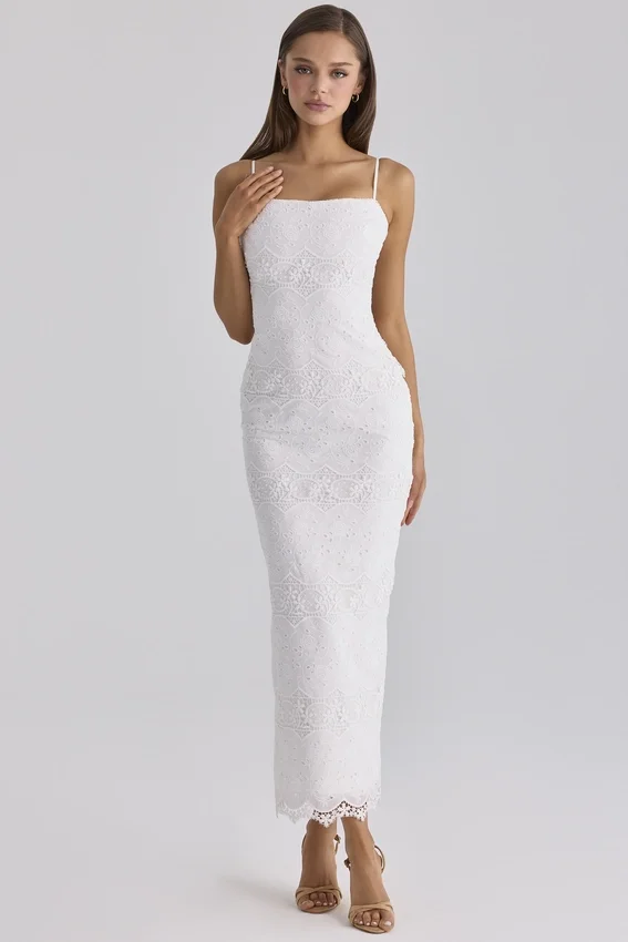 Serenella White Broderie Anglaise Lace Midi Dress Serenella White Broderie Anglaise Lace Midi Dress