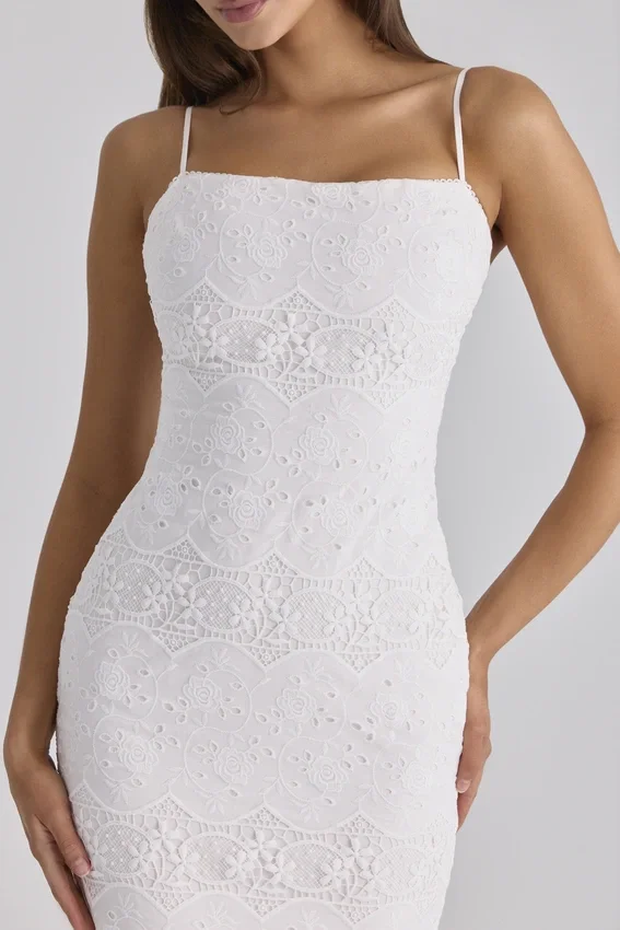 Serenella White Broderie Anglaise Lace Midi Dress Serenella White Broderie Anglaise Lace Midi Dress