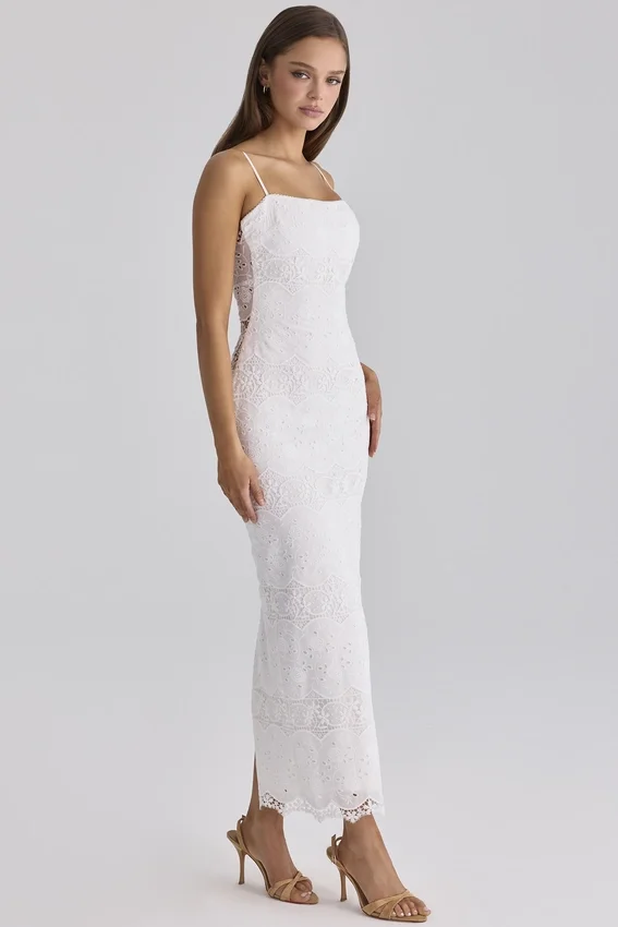 Serenella White Broderie Anglaise Lace Midi Dress Serenella White Broderie Anglaise Lace Midi Dress