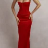 Shani Red Satin Corset Maxi Dress Shani Red Satin Corset Maxi Dress