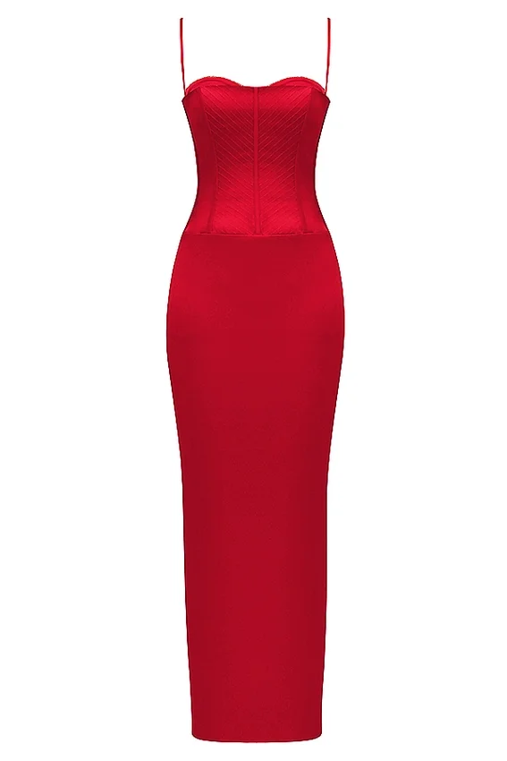 Shani Red Satin Corset Maxi Dress Shani Red Satin Corset Maxi Dress