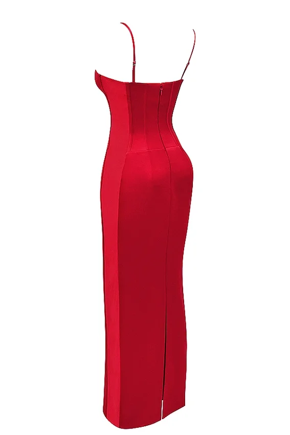 Shani Red Satin Corset Maxi Dress Shani Red Satin Corset Maxi Dress