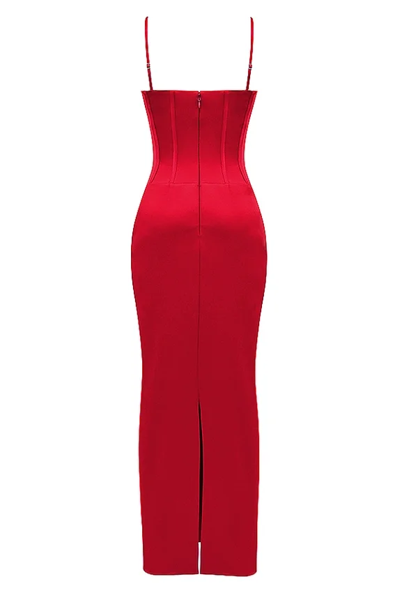 Shani Red Satin Corset Maxi Dress Shani Red Satin Corset Maxi Dress