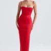 Shani Red Satin Corset Maxi Dress Shani Red Satin Corset Maxi Dress
