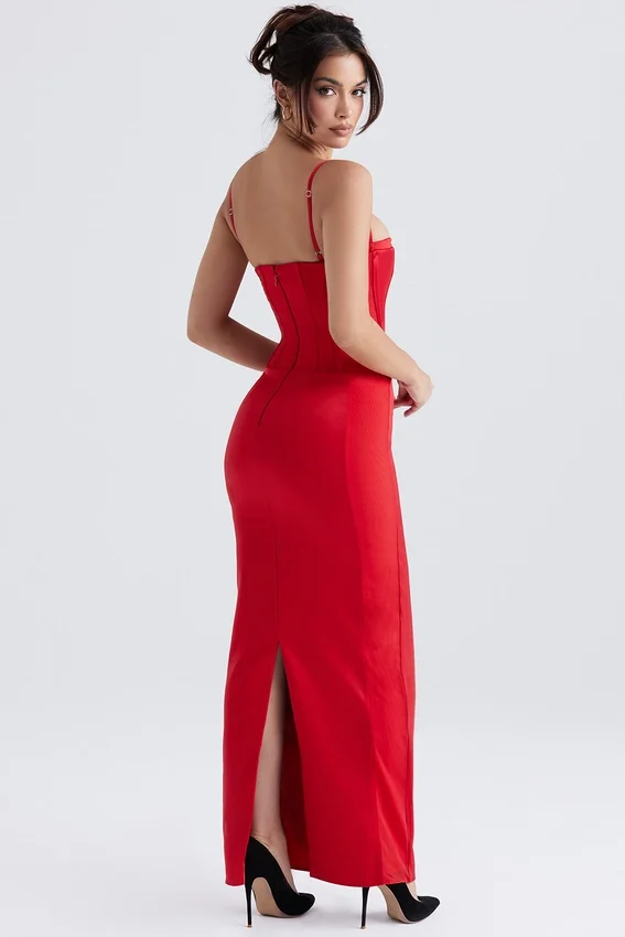 Shani Red Satin Corset Maxi Dress Shani Red Satin Corset Maxi Dress