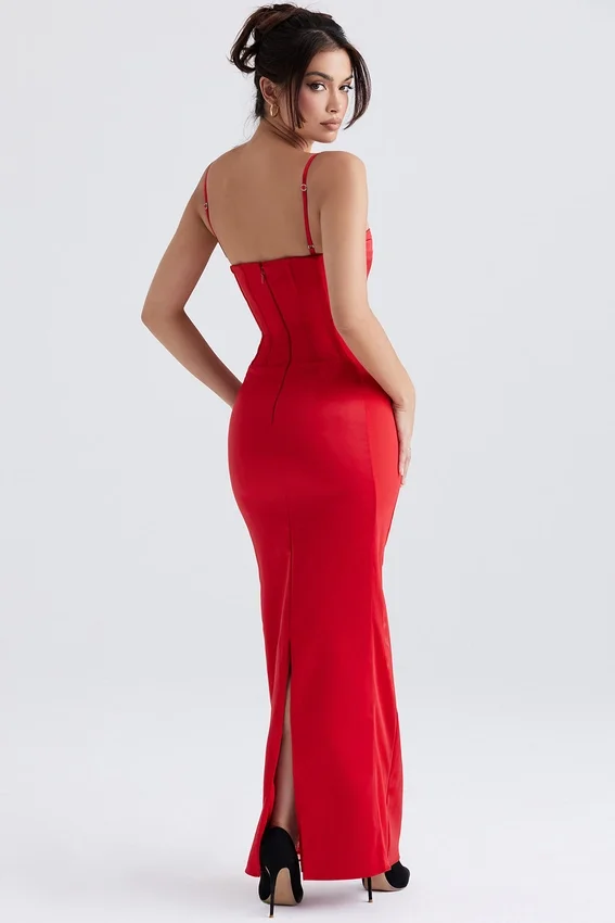 Shani Red Satin Corset Maxi Dress Shani Red Satin Corset Maxi Dress