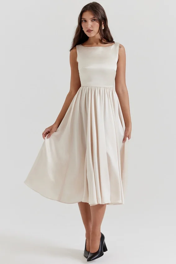 Shayla Vintage Cream Midi Dress Shayla Vintage Cream Midi Dress