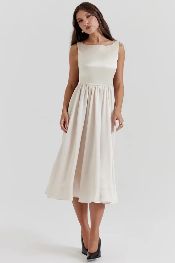Shayla Vintage Cream Midi Dress Shayla Vintage Cream Midi Dress