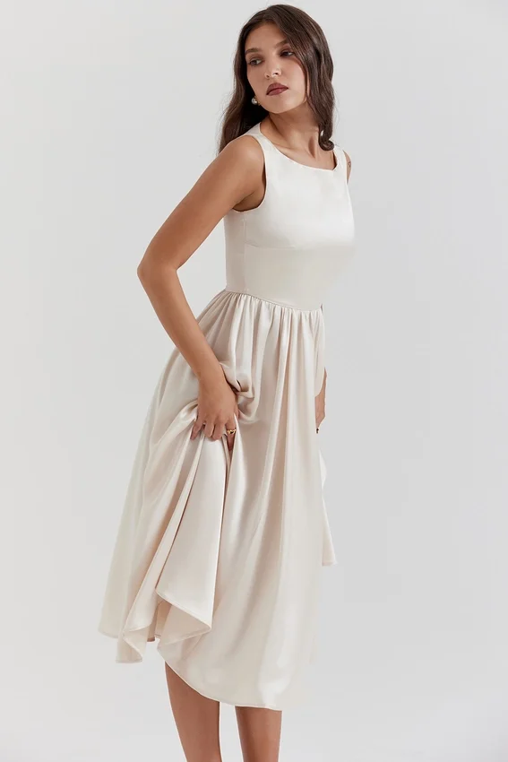 Shayla Vintage Cream Midi Dress Shayla Vintage Cream Midi Dress