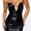 Shia Black Vegan Leather Strapless Midi Dress Shia Black Vegan Leather Strapless Midi Dress