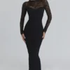 Shiloh Black Lace Long Sleeved Corset Maxi Dress Shiloh Black Lace Long Sleeved Corset Maxi Dress