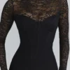 Shiloh Black Lace Long Sleeved Corset Maxi Dress Shiloh Black Lace Long Sleeved Corset Maxi Dress