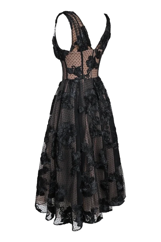 Sianna Black Embroidered Tulle Corset Midi Dress Sianna Black Embroidered Tulle Corset Midi Dress