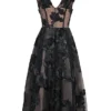 Sianna Black Embroidered Tulle Corset Midi Dress Sianna Black Embroidered Tulle Corset Midi Dress