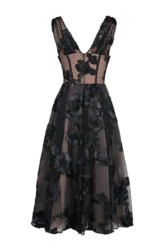 Sianna Black Embroidered Tulle Corset Midi Dress Sianna Black Embroidered Tulle Corset Midi Dress