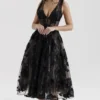Sianna Black Embroidered Tulle Corset Midi Dress Sianna Black Embroidered Tulle Corset Midi Dress