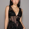 Sianna Black Embroidered Tulle Corset Midi Dress Sianna Black Embroidered Tulle Corset Midi Dress