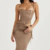 Sidonie Latte Satin Lace Up Midi Skirt