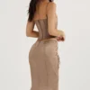 Sidonie Latte Satin Lace Up Midi Skirt