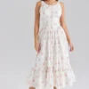 Sienna Rose Print Stretch Cotton Lace Up Midi Dress Sienna Rose Print Stretch Cotton Lace Up Midi Dress