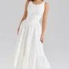 Sienna White Stretch Cotton Lace Up Midi Dress Sienna White Stretch Cotton Lace Up Midi Dress