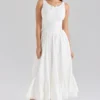 Sienna White Stretch Cotton Lace Up Midi Dress Sienna White Stretch Cotton Lace Up Midi Dress