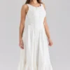 Sienna White Stretch Cotton Lace Up Midi Dress Sienna White Stretch Cotton Lace Up Midi Dress
