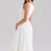 Sienna White Stretch Cotton Lace Up Midi Dress Sienna White Stretch Cotton Lace Up Midi Dress