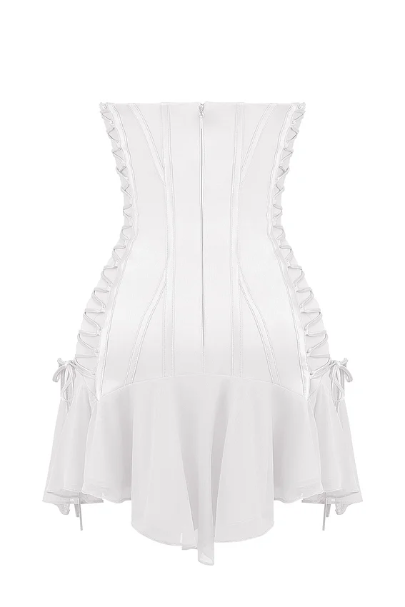 Sirena White Strapless Lace Up Mini Dress Sirena White Strapless Lace Up Mini Dress