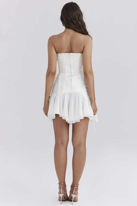 Sirena White Strapless Lace Up Mini Dress Sirena White Strapless Lace Up Mini Dress