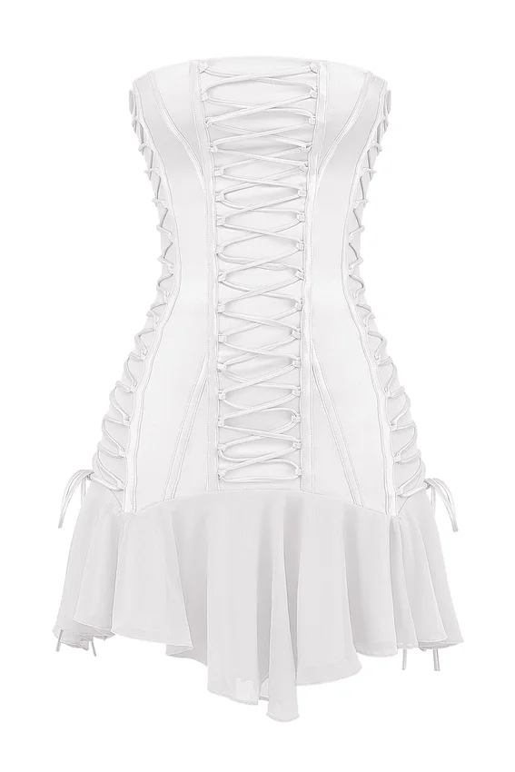 Sirena White Strapless Lace Up Mini Dress Sirena White Strapless Lace Up Mini Dress
