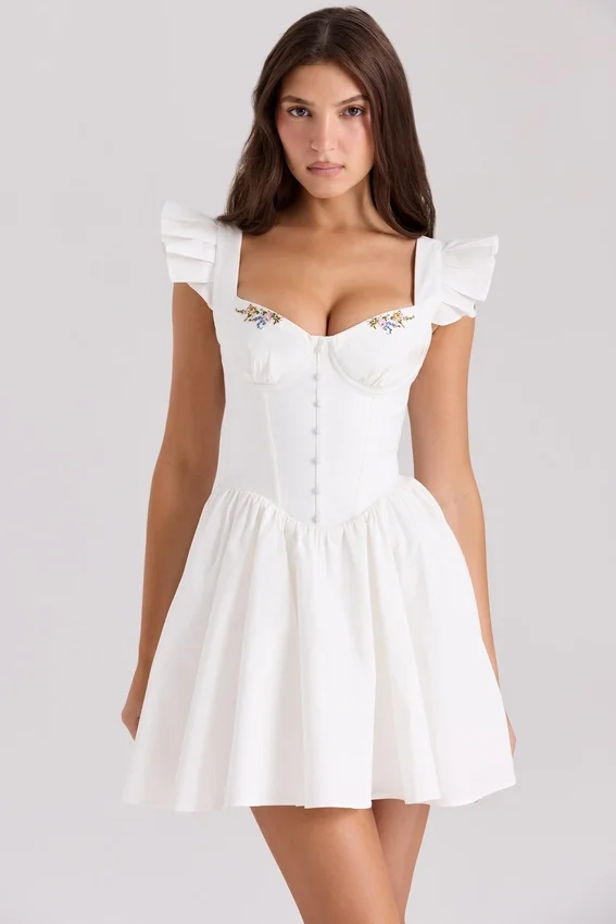 Sisi White Cotton Embroidered Mini Dress Sisi White Cotton Embroidered Mini Dress