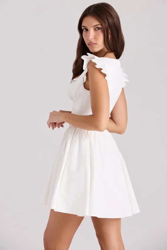 Sisi White Cotton Embroidered Mini Dress Sisi White Cotton Embroidered Mini Dress