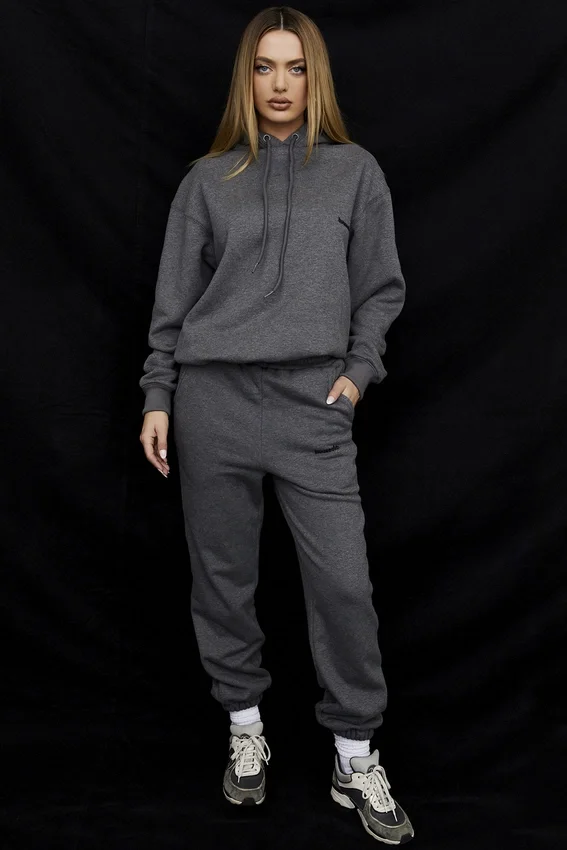 Halo Dark Grey Cotton Fleece-Back Oversized Hoodie Halo Dark Grey Cotton Fleece-Back Oversized Hoodie