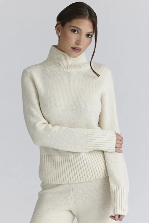 Skye Ivory Merino Wool Roll Neck Sweater Skye Ivory Merino Wool Roll Neck Sweater